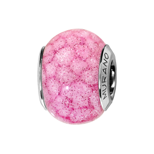 CHARMS COULISSANT ARGENT RHODIÉ MURANO ROSE TACHETE PAILLETE