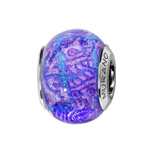 CHARMS COULISSANT ARGENT RHODIÉ MURANO VIOLET MOTIFS FOND PAILLETE