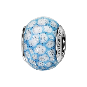 CHARMS COULISSANT ARGENT RHODIÉ MURANO BLEU CIEL TACHETE