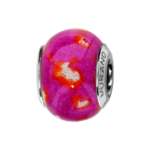 CHARMS COULISSANT ARGENT RHODIÉ MURANO ROSE MOTIF COEUR