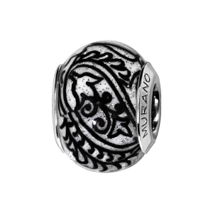 CHARMS COULISSANT ARGENT RHODIÉ MURANO MOTIF NOIR