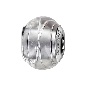 CHARMS COULISSANT ARGENT RHODIÉ MURANO BLANC FILET ARGENT
