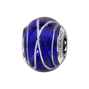 CHARMS COULISSANT ARGENT RHODIÉ MURANO BLEU FONCE FILET ARGENT