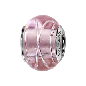 CHARMS COULISSANT ARGENT RHODIÉ MURANO ROSE FILET ARGENT
