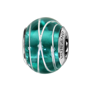 CHARMS COULISSANT ARGENT RHODIÉ MURANO VERT FILET ARGENT