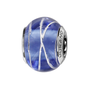 CHARMS COULISSANT ARGENT RHODIÉ MURANO BLEU FILET ARGENT