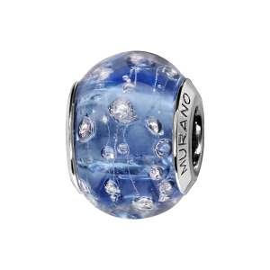 CHARMS COULISSANT ARGENT RHODIÉ MURANO BLEU CLAIR AVEC BULLES
