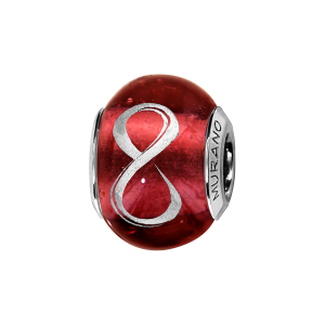 CHARMS COULISSANT ARGENT RHODIÉ MURANO ROUGE SYMBOLE INFINI