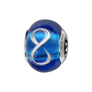 CHARMS COULISSANT ARGENT RHODIÉ MURANO BLEU SYMBOLE INFINI