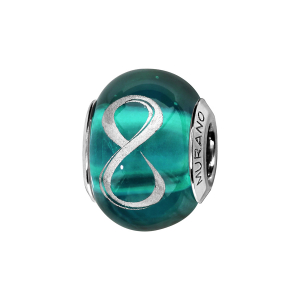 CHARMS COULISSANT ARGENT RHODIÉ MURANO VERT SYMBOLE INFINI