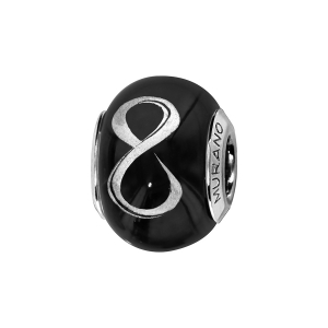 CHARMS COULISSANT ARGENT RHODIÉ MURANO NOIR SYMBOLE INFINI