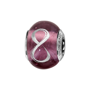 CHARMS COULISSANT ARGENT RHODIÉ MURANO VIOLET SYMBOLE INFINI