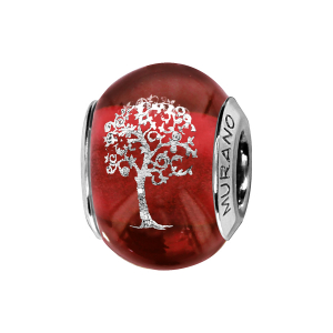 CHARMS COULISSANT ARGENT RHODIÉ MURANO ROUGE SYMBOLE ARBRE DE VIE