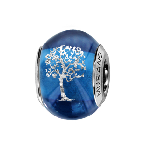 CHARMS COULISSANT ARGENT RHODIÉ MURANO BLEU SYMBOLE ARBRE DE VIE