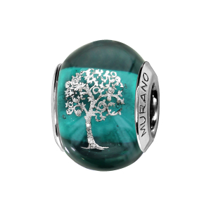 CHARMS COULISSANT ARGENT RHODIÉ MURANO VERT SYMBOLE ARBRE DE VIE