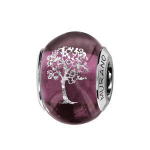 CHARMS COULISSANT ARGENT RHODIÉ MURANO VIOLET SYMBOLE ARBRE DE VIE