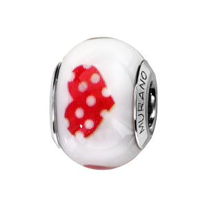 CHARMS COULISSANT ARGENT RHODIÉ MURANO BLANC COEURS ROSES