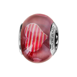 CHARMS COULISSANT ARGENT RHODIÉ MURANO VIOLET AVEC COEURS