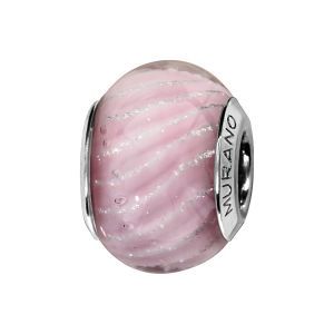 CHARMS COULISSANT ARGENT RHODIE MURANO ROSE STRIE