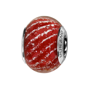 CHARMS COULISSANT ARGENT RHODIE MURANO ROUGE STRIE