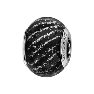 CHARMS COULISSANT ARGENT RHODIÉ MURANO NOIR STRIE