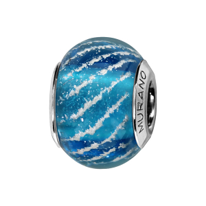 CHARMS COULISSANT ARGENT RHODIÉ MURANO TURQUOISE STRIE