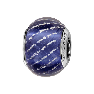 CHARMS COULISSANT ARGENT RHODIÉ MURANO BLEU MOYEN STRIE