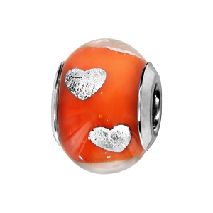 CHARMS COULISSANT ARGENT RHODIE MURANO ORANGE AVEC COEUR
