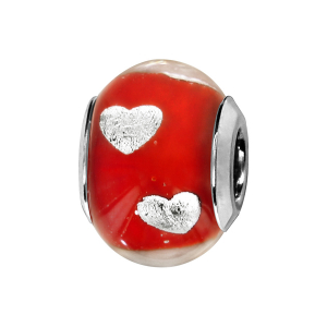 CHARMS COULISSANT ARGENT RHODIE MURANO ROUGE AVEC COEUR
