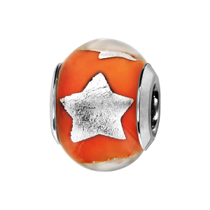 CHARMS COULISSANT ARGENT RHODIÉ MURANO ORANGE AVEC ETOILE