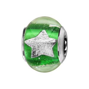 CHARMS COULISSANT ARGENT RHODIÉ MURANO VERT TRANSPARENT AVEC ETOILE