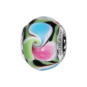 CHARMS COULISSANT ARGENT RHODIE MURANO MULTI COULEURS