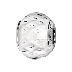 CHARMS COULISSANT ARGENT RHODIÉ MURANO BLANC TRANSPARENT