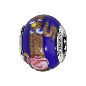 CHARMS COULISSANT ARGENT RHODIÉ MURANO BLEU