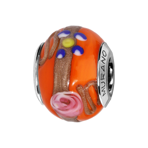 CHARMS COULISSANT ARGENT RHODIÉ MURANO ORANGE