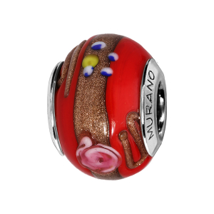 CHARMS COULISSANT ARGENT RHODIE MURANO ROUGE