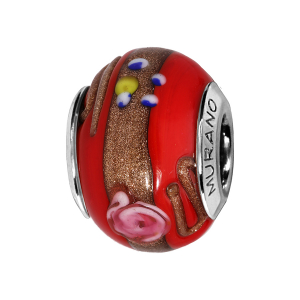 CHARMS COULISSANT ARGENT RHODIÉ MURANO ROUGE