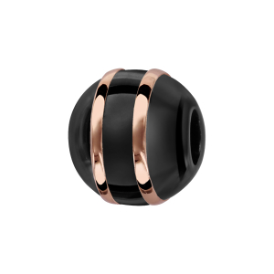 CHARMS BOULE CERAMIQUE NOIRE 2 FILETS ARGENT ET PVD ROSE