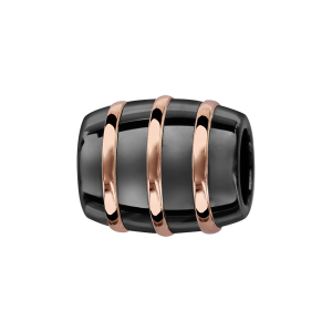 CHARMS TUBE CERAMIQUE NOIRE 3 FILETS ARGENT ET PVD ROSE