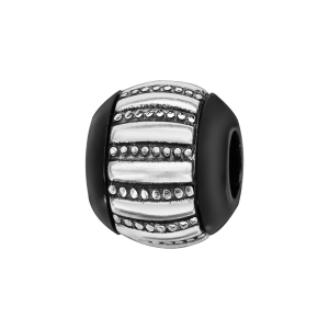 CHARMS BOULE CERAMIQUE NOIRE BANDE PETITS CLOUS ARGENT RHODIÉ