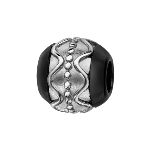 CHARMS BOULE CERAMIQUE NOIRE MOTIF VAGUE ET CLOU ARGENT RHODIÉ