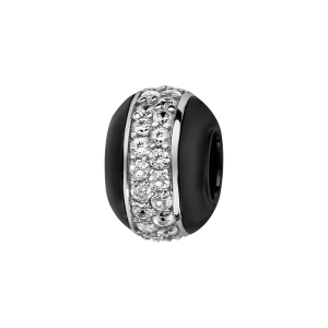 CHARMS BOULE CERAMIQUE NOIRE BANDE ARGENT RHODIÉ ET 2 RANGS OXYDES BLANCS
