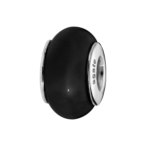 CHARMS COULISSANT ARGENT RHODIÉ PIERRE NATURELLE AGATE NOIRE