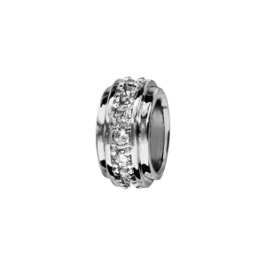 CHARMS COULISSANT ARGENT RHODIÉ RONDELLE AVEC PIERRES SYNTHETIQUE BLANCHES