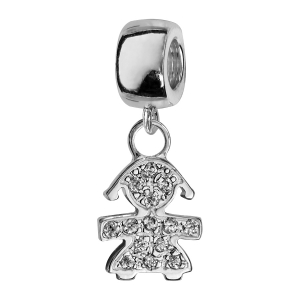 CHARMS COULISSANT ARGENT RHODIÉ SUSPENDU PETITE FILLE AVEC PIERRES SYNTHETIQUE BLANCHES