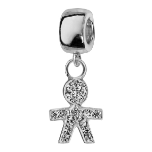 CHARMS COULISSANT ARGENT RHODIÉ SUSPENDU PETIT GARCON AVEC PIERRES SYNTHETIQUE BLANCHES