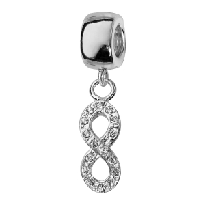 CHARMS COULISSANT ARGENT RHODIÉ SUSPENDU INFINI AVEC PIERRES SYNTHETIQUE BLANCHES