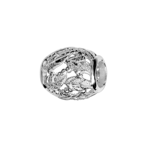 CHARMS COULISSANT ARGENT RHODIÉ FORME TONNEAU MOTIF FEUILLE