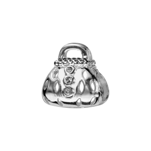 CHARMS COULISSANT ARGENT RHODIÉ SAC AVEC PIERRES SYNTHETIQUE BLANCHES