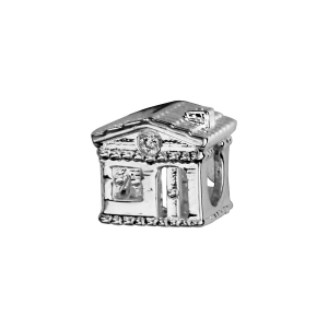CHARMS COULISSANT ARGENT RHODIÉ MAISON AVEC PIERRES SYNTHETIQUE BLANCHES